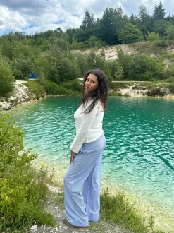 Adina lavtaljede bukser med striber - Blå