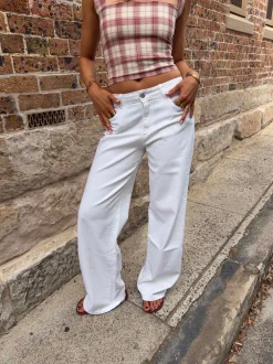 Alaia lavtaljede jeans med lyn detalje - Hvid denim