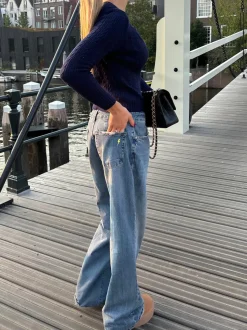 Alaia lavtaljet jeans med lyn detalje - Lys denim