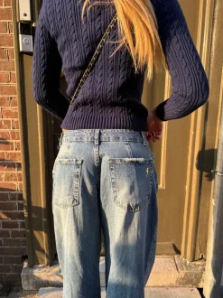 Alaia lavtaljet jeans med lyn detalje - Lys denim