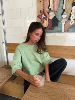 Alia trekvartærmet striktrøje - Grøn