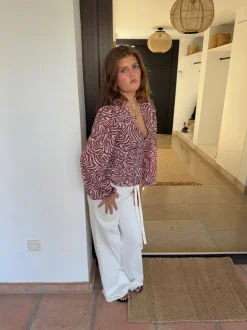 Alissa bluse med mønster - Rød/hvid