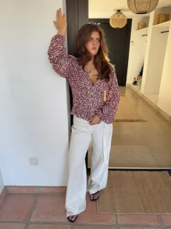 Alissa bluse med mønster - Rød/hvid