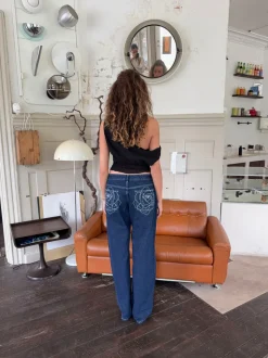 Alvina jeans med blomsterdetalje - Mørk denim