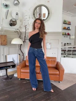 Alvina jeans med blomsterdetalje - Mørk denim