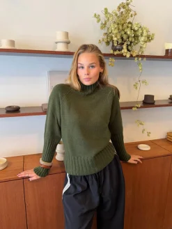Alyssa striktrøje med turtleneck - Grøn