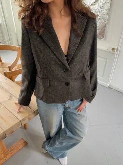 Anahita kort blazer - Mørkebrun/Sort