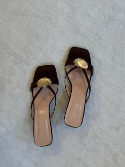 Annaline mules med gulddetalje - Brun/guld
