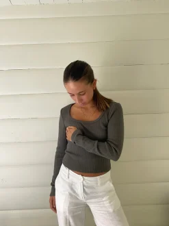 Ariella square neck bluse - Mørkegrøn