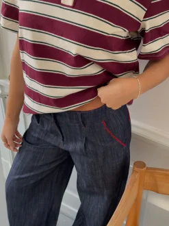 Astrid jeans med detaljer - Navy/rød