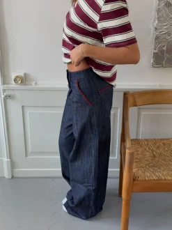 Astrid jeans med detaljer - Navy/rød