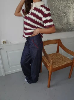 Astrid jeans med detaljer - Navy/rød
