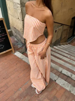 Aura stribet top - Orange/hvid