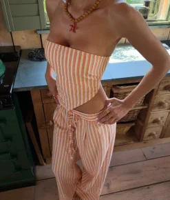 Aura stribet top - Orange/hvid