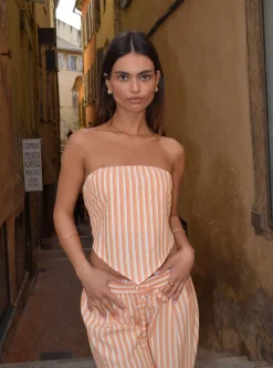 Aura stribet top - Orange/hvid