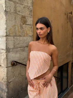 Aura stribet top - Orange/hvid