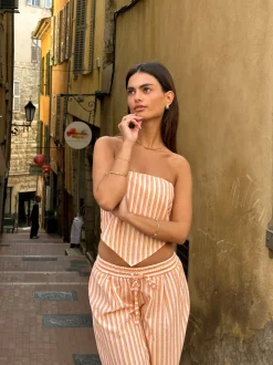 Aura stribet top - Orange/hvid