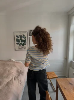 Autine stribede polo t-shirt - Gul/Lyseblå/Beige