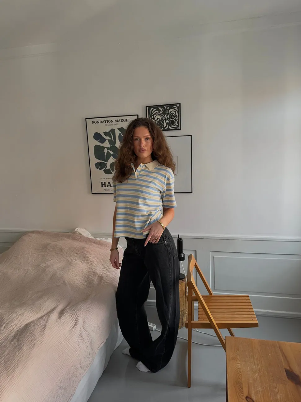 Autine stribede polo t-shirt - Gul/Lyseblå/Beige