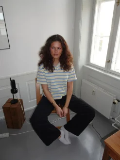 Autine stribede polo t-shirt - Gul/Lyseblå/Beige