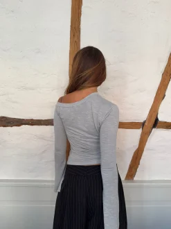 Aven one shoulder bluse - Lysegrå