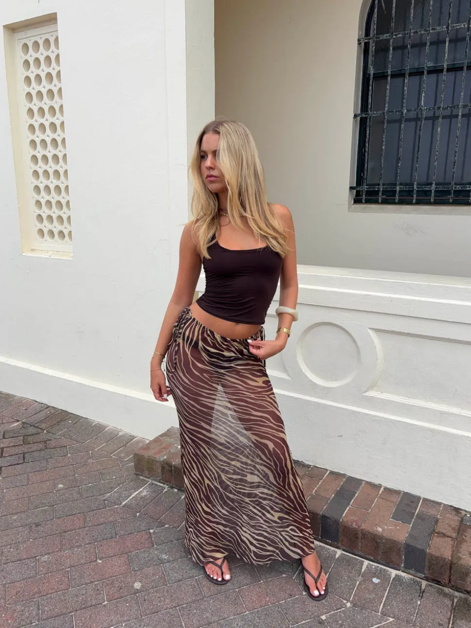 Azelma nederdel i mesh med zebraprint - Brun/beige