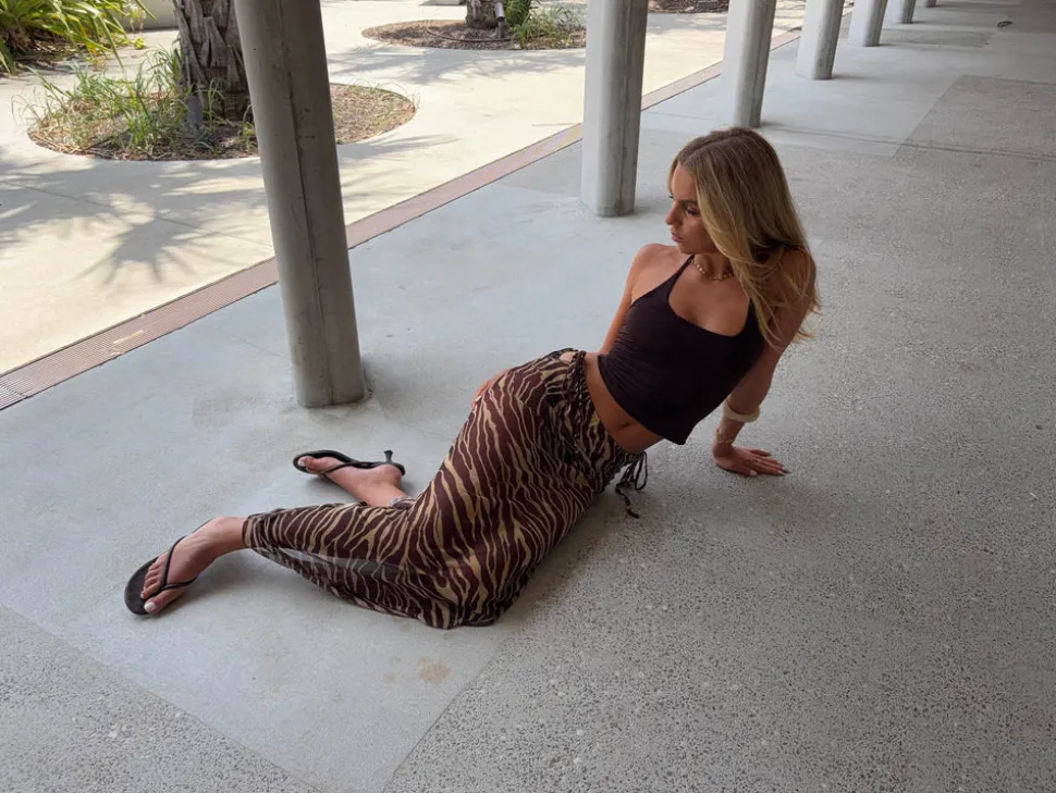 Azelma nederdel i mesh med zebraprint - Brun/beige
