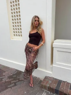 Azelma nederdel i mesh med zebraprint - Brun/beige