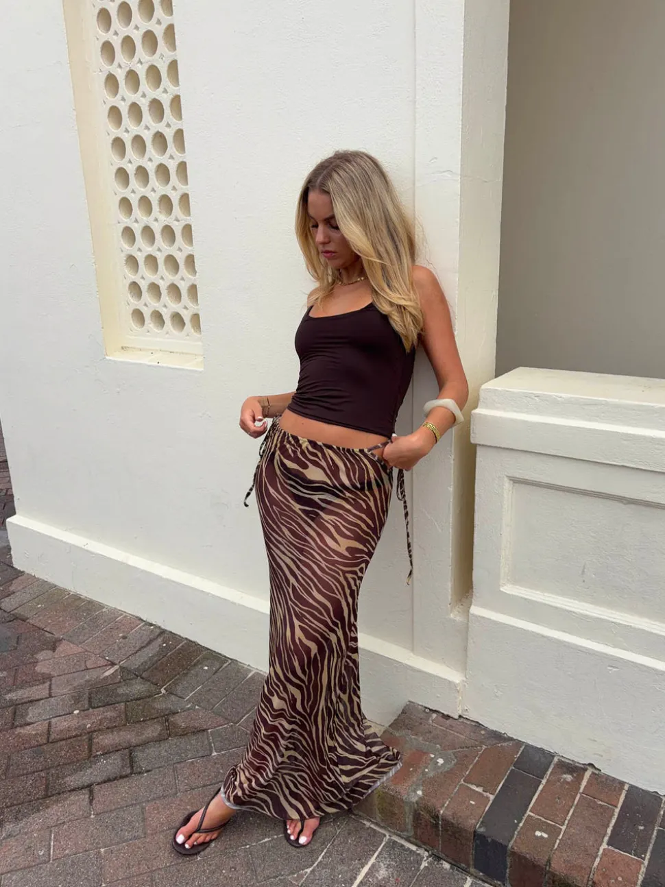 Azelma nederdel i mesh med zebraprint - Brun/beige