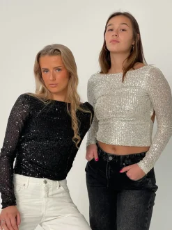 Babette pallietbluse med åben ryg - Sort