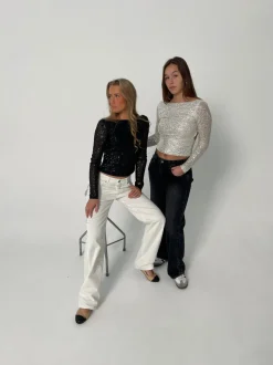 Babette pallietbluse med åben ryg - Sort