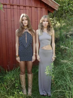 Baili maxi kjole med snit - Taupe