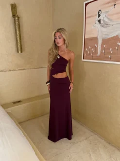 Baili maxikjole med snit - Bordeaux