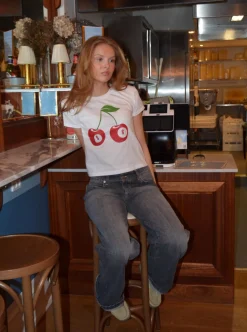8-ball kirsebær baby tee- hvid