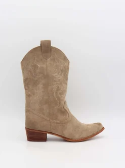 Bassau Cowboystøvler i beige imiteret ruskind
