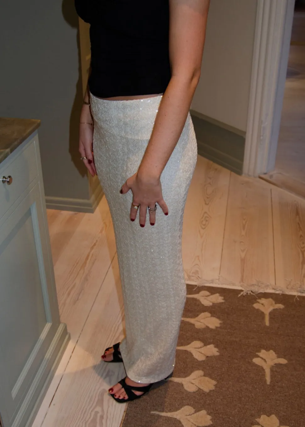 Bella maxinederdel med pallietter - Off white