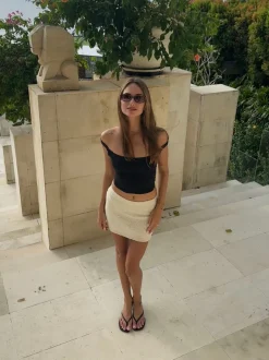Bella mininederdel med pallietter - Off white