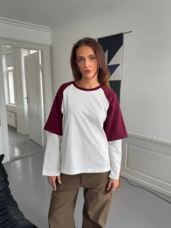 Blaine t-shirt med lange ærmer - Rød/hvid