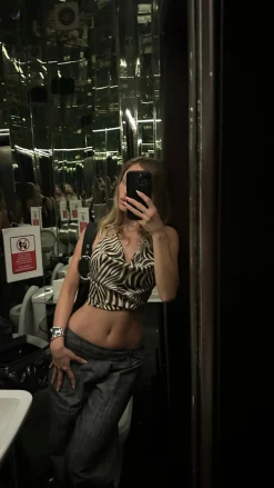 Blancine top med zebraprint - Sort/beige