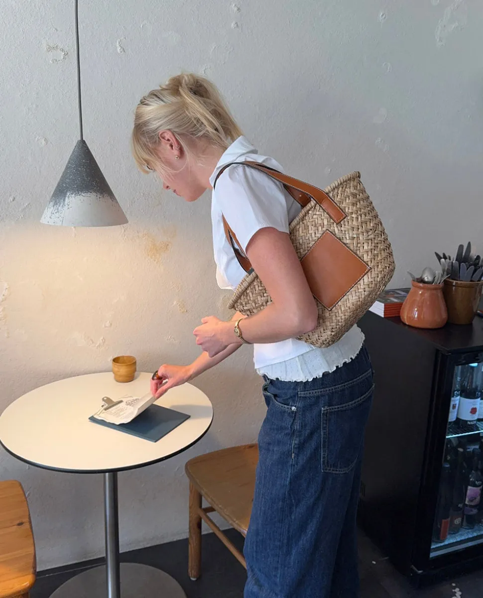Botalia strandtaske i flet - Beige