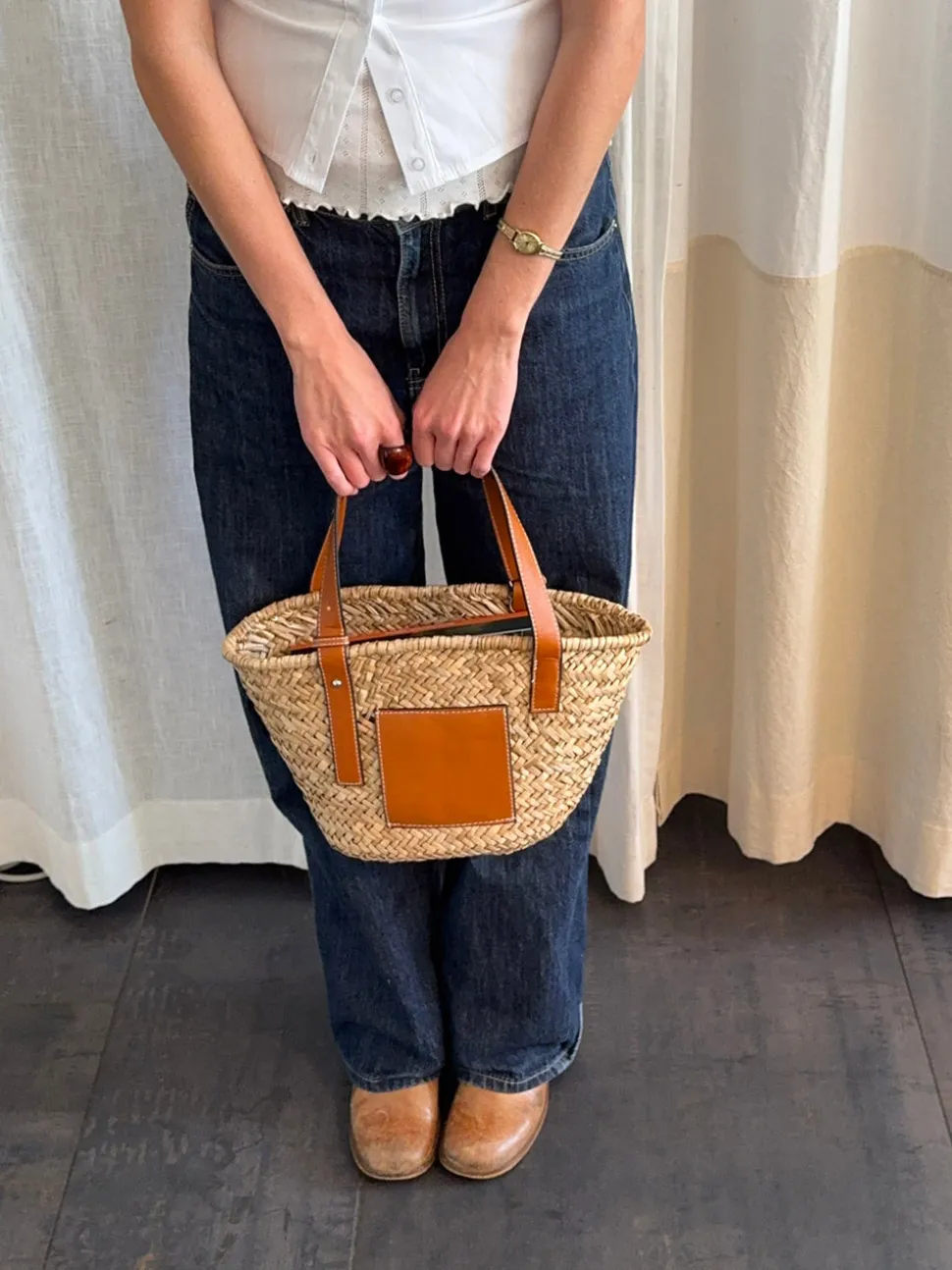 Botalia strandtaske i flet - Beige