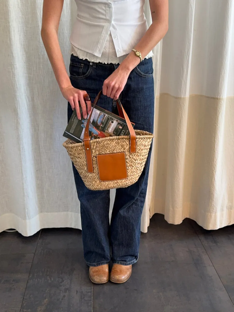 Botalia strandtaske i flet - Beige