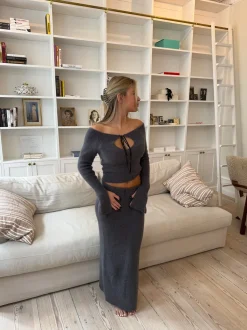 Brooke strikket maxinederdel - Gråbrun