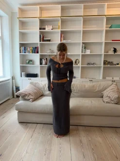 Brooke strikket maxinederdel - Gråbrun