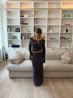 Brooke strikket maxinederdel - Gråbrun