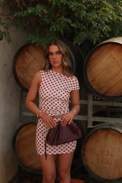 Catalina one shoulder top med polkaprikker - Rød/hvid