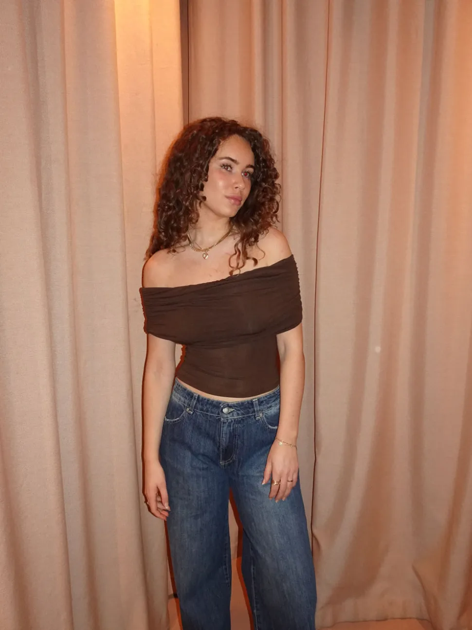 Celora off shoulder top - Brun