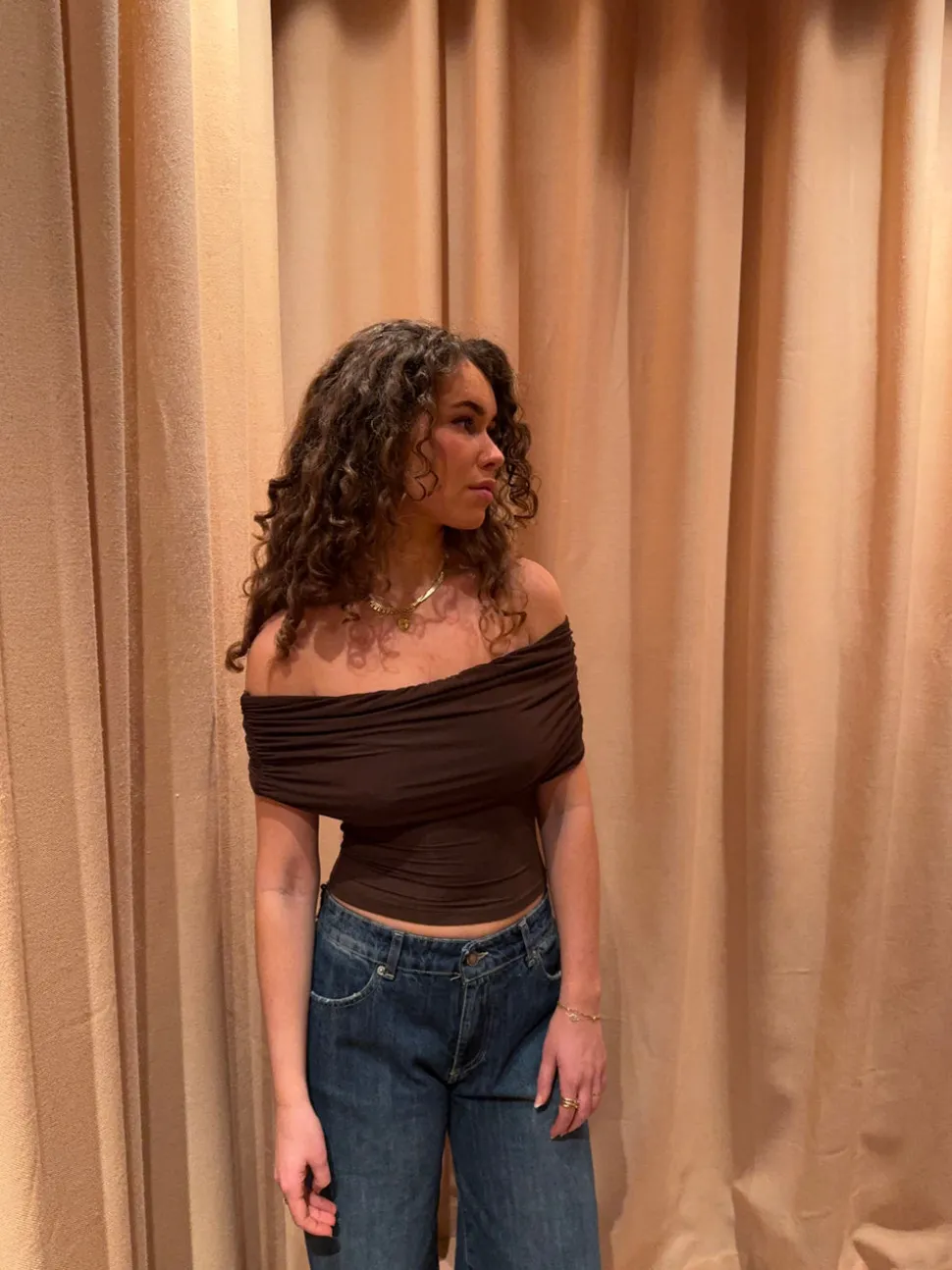 Celora off shoulder top - Brun