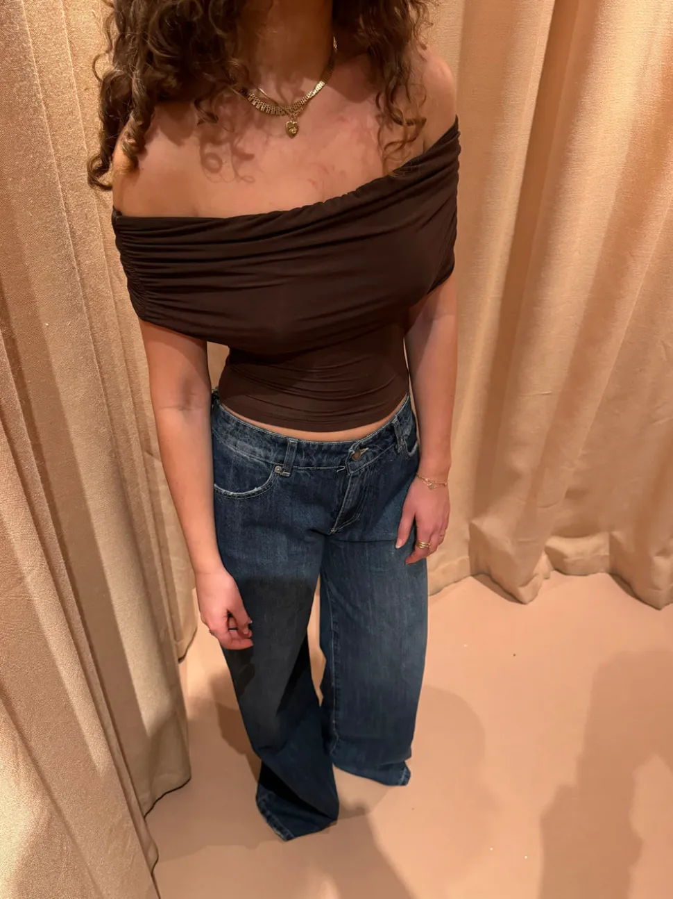 Celora off shoulder top - Brun
