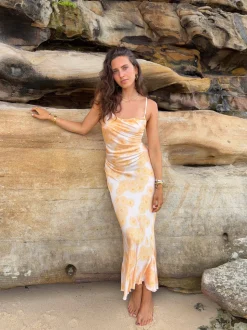 Charline satinkjole - Hvid/orange